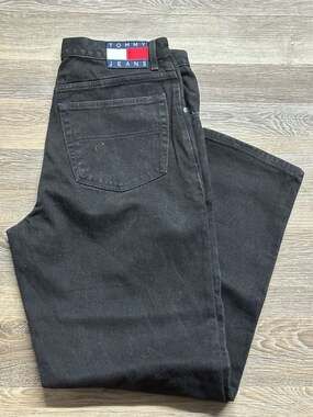 Vintage 90s Tommy Jeans Black Denim Relaxed Fit Straight Leg Jeans Size 36x34